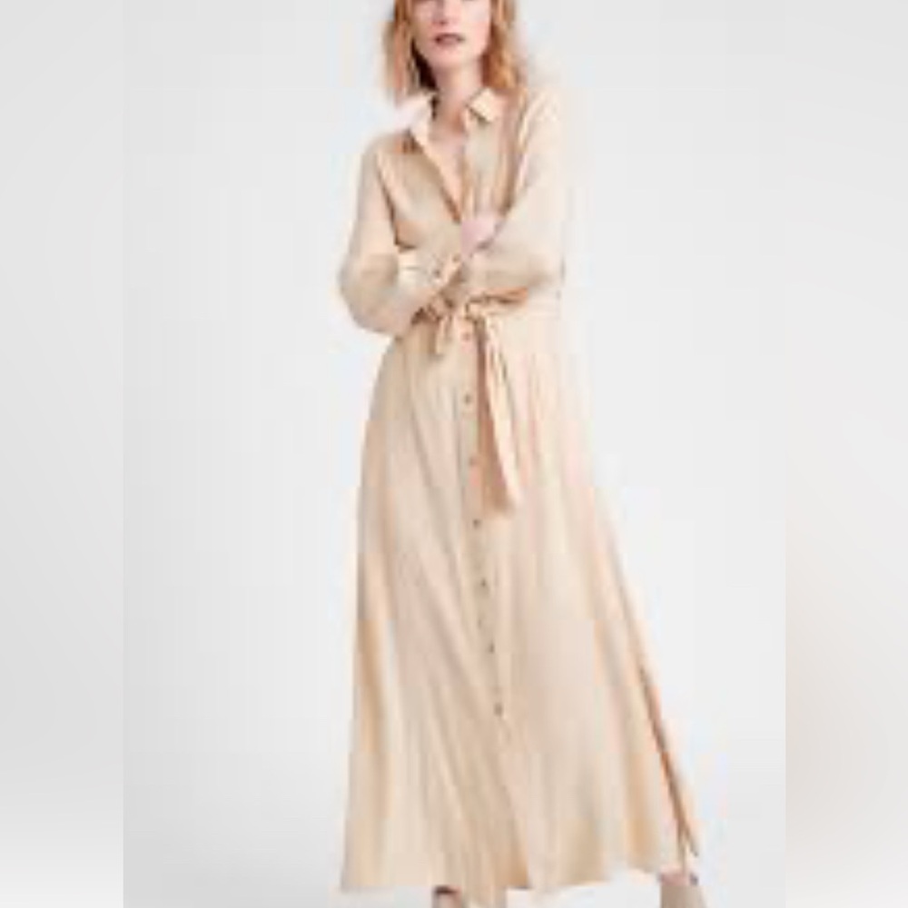 Elegant Cream Maxi Shirt Dress